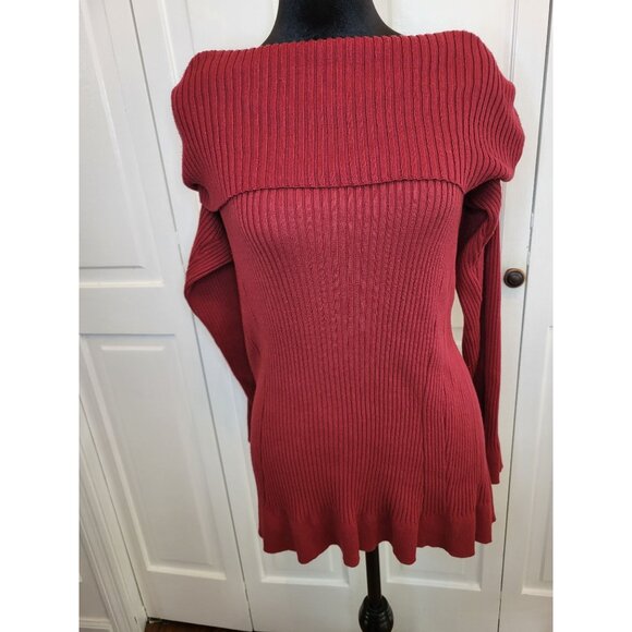Burgundy Stretch Ribbed Cowl Neck Sweater Lane Bryant 26/28 Fitted Bodycon Fall - Picture 1 of 7